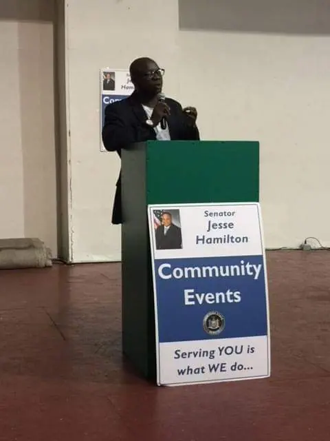 Delivering a speech in New York City